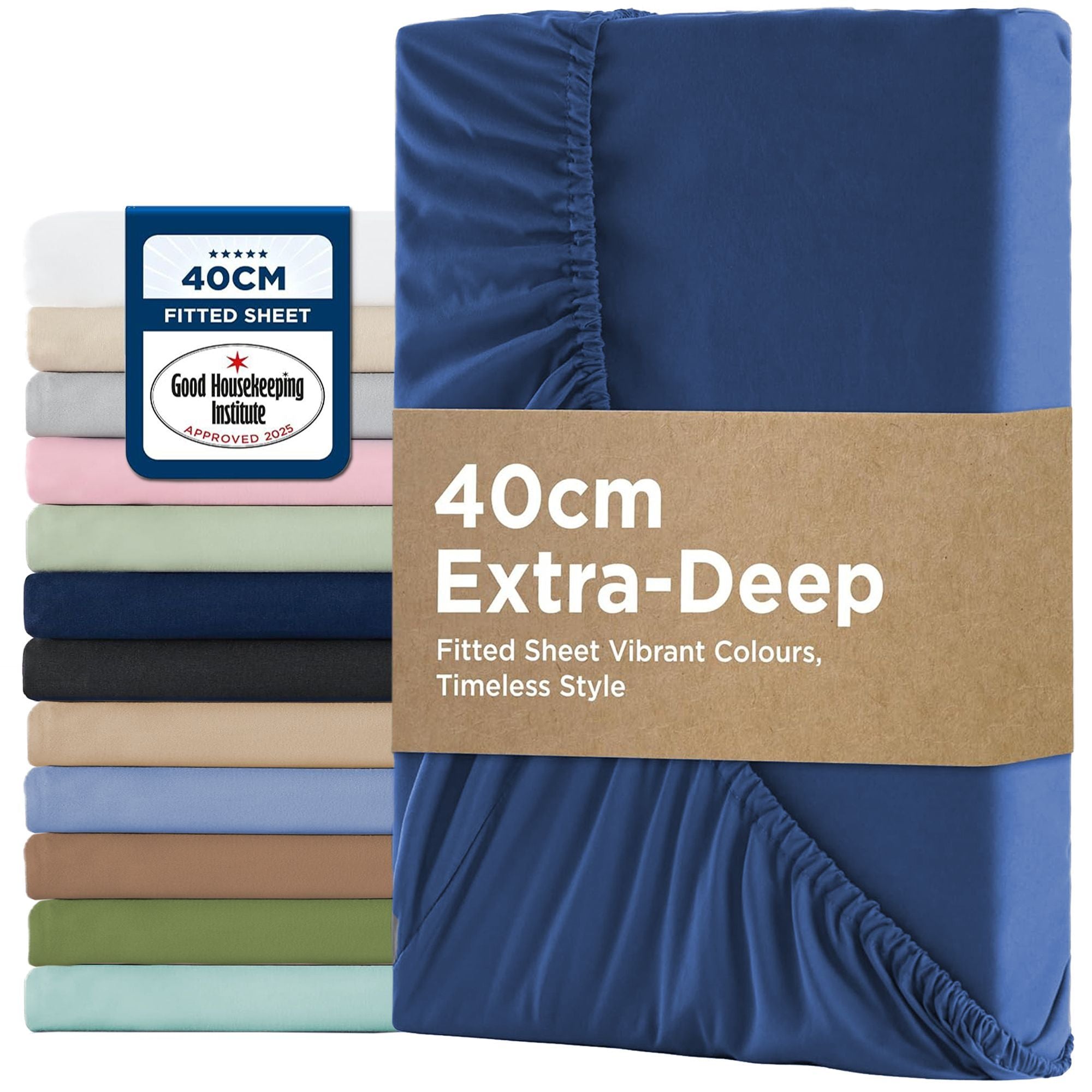 2000TC Hotel Quality Fitted Sheets - 2 Piece Fitted Sheets -Breathable Bedding - Wrinkle, Fade, Stain Resistant- 16inch/40cm Deep Pocket Fitted Bed Sheets-Wrinkle and Fade Resistant,(Royal blue,King Single)